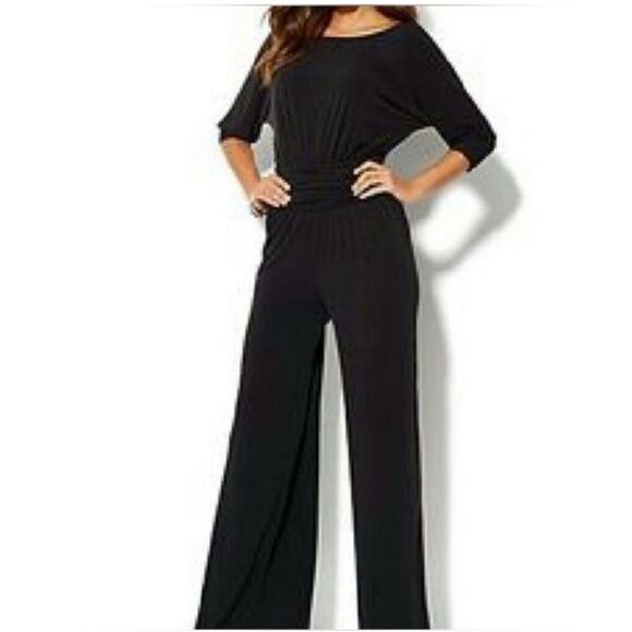 LOFT Pants - LOFT Boatneck 3/4 Dolman Sleeve Wide Leg Black Jumpsuit Size M